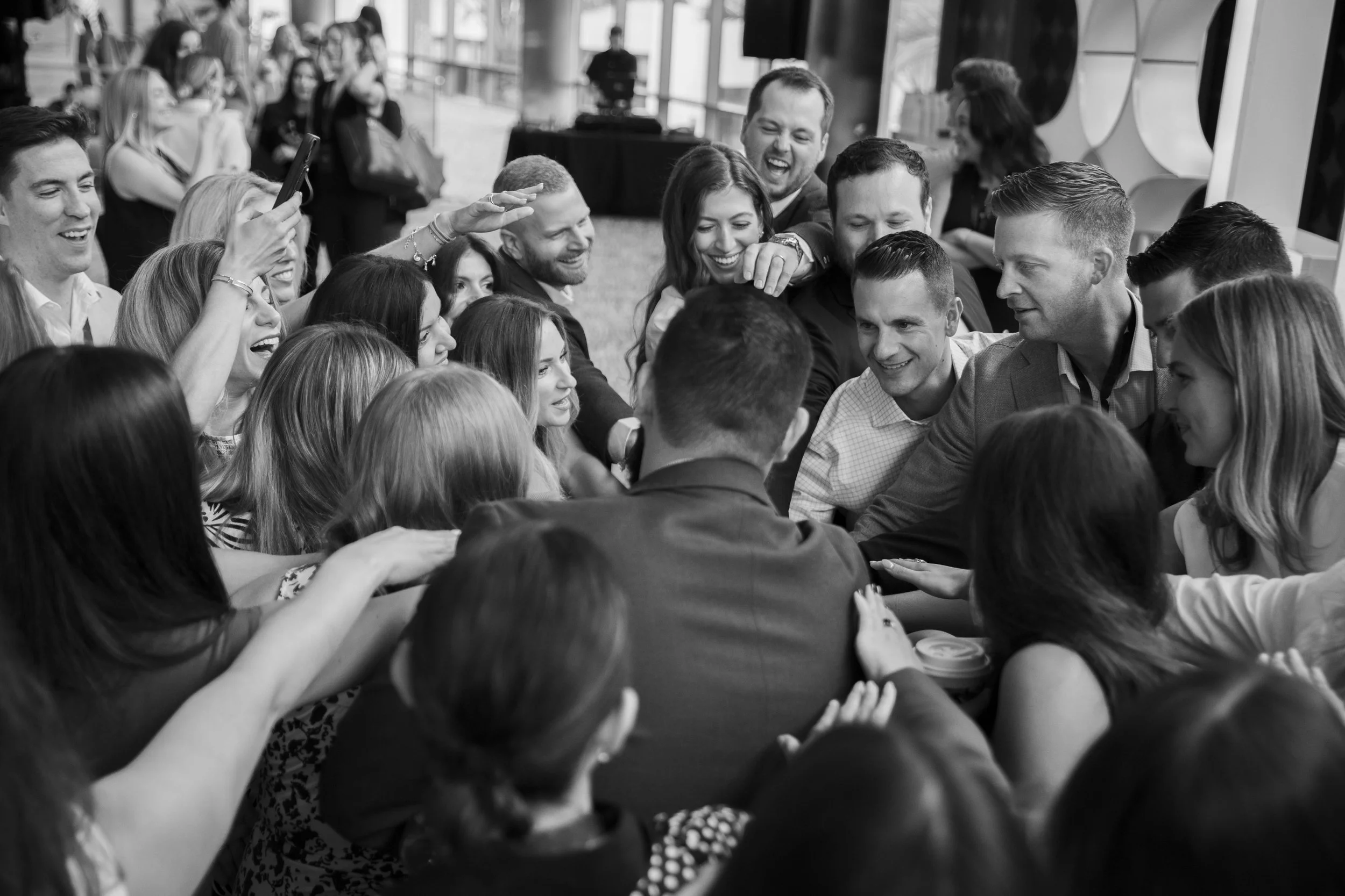 Attendees networking at a corporate conference event
