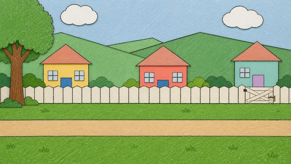 Construction-paper neighborhood environment from Winston’s World