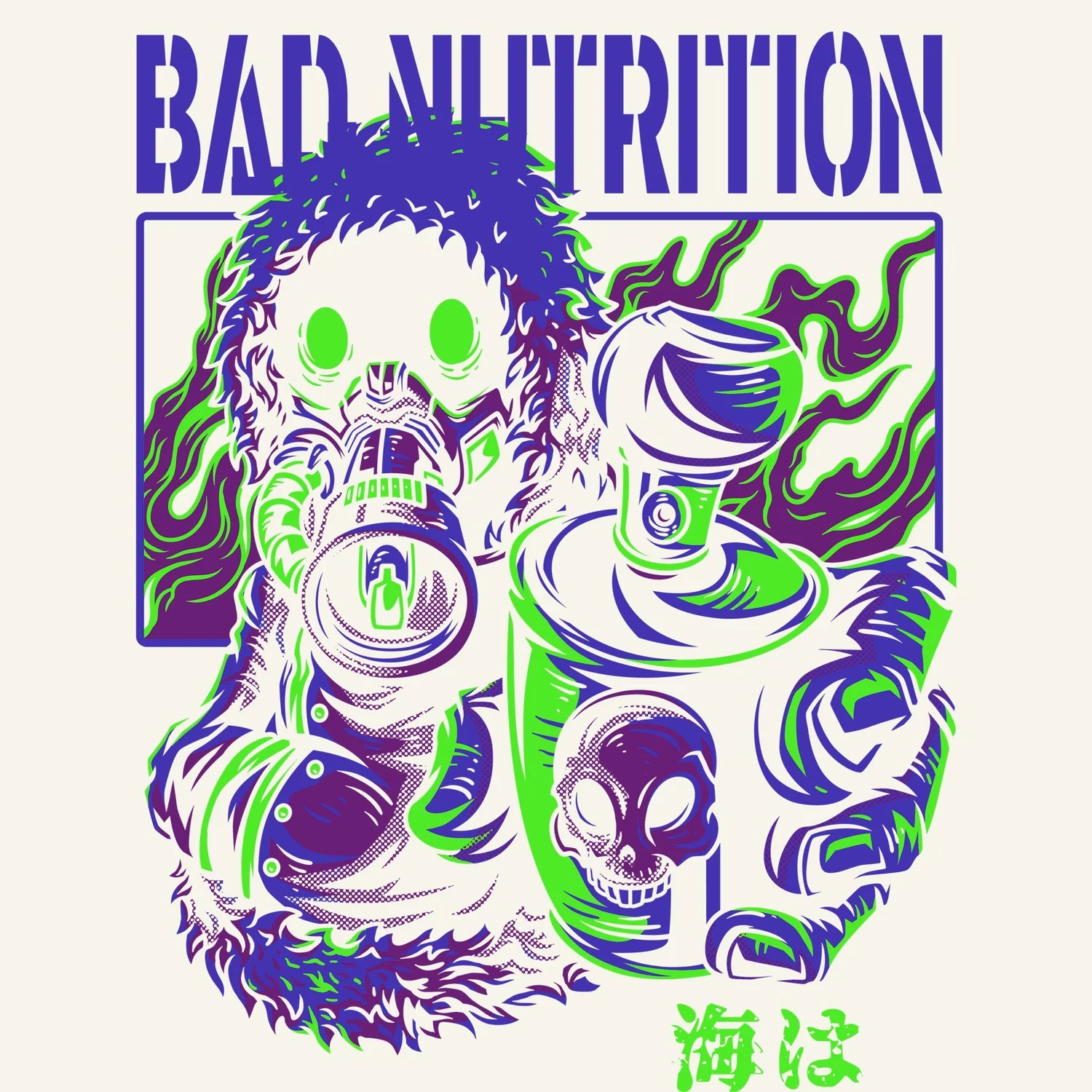 Bad Nutrition purple and green illustrated character graphic