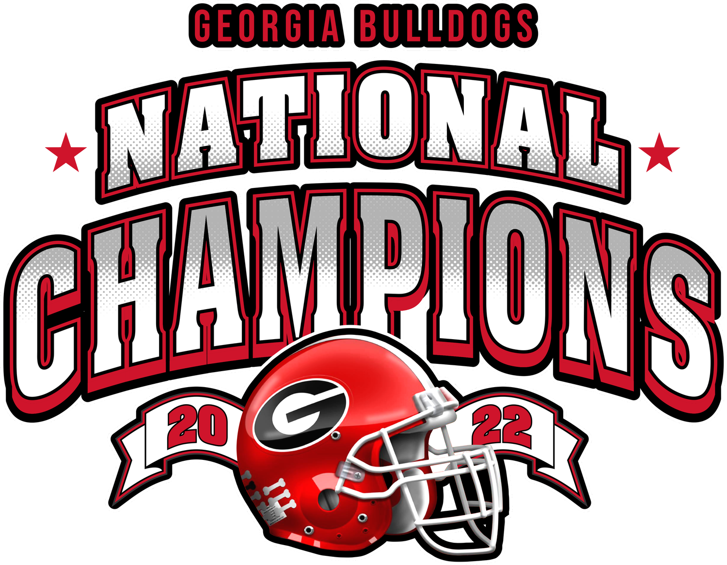 Georgia National Champions 2022 graphic with a red football helmet
