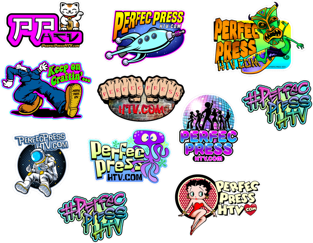 Colorful illustrated PerfecPress decal graphics