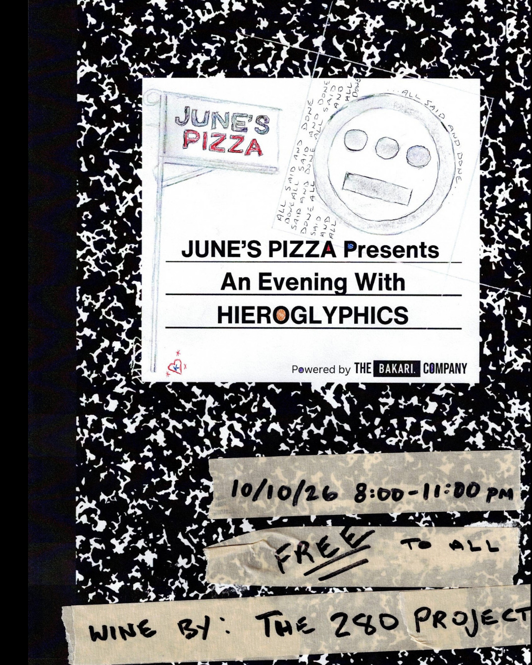 An Evening With Hieroglyphics at June's Pizza, October 10, 2026, 8 PM to 11 PM. Free admission.