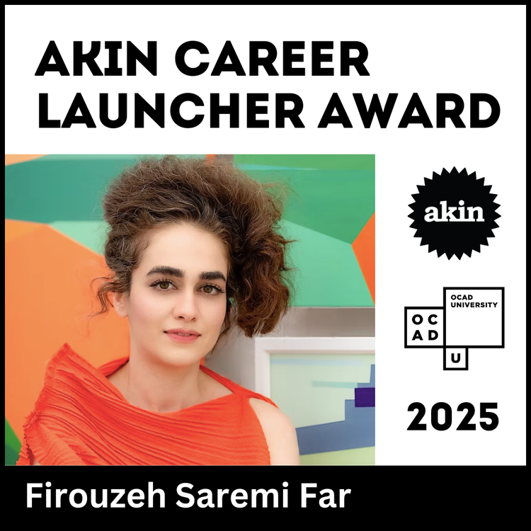 Image of Firouzeh Saremi Far standing in front of one of her painting

