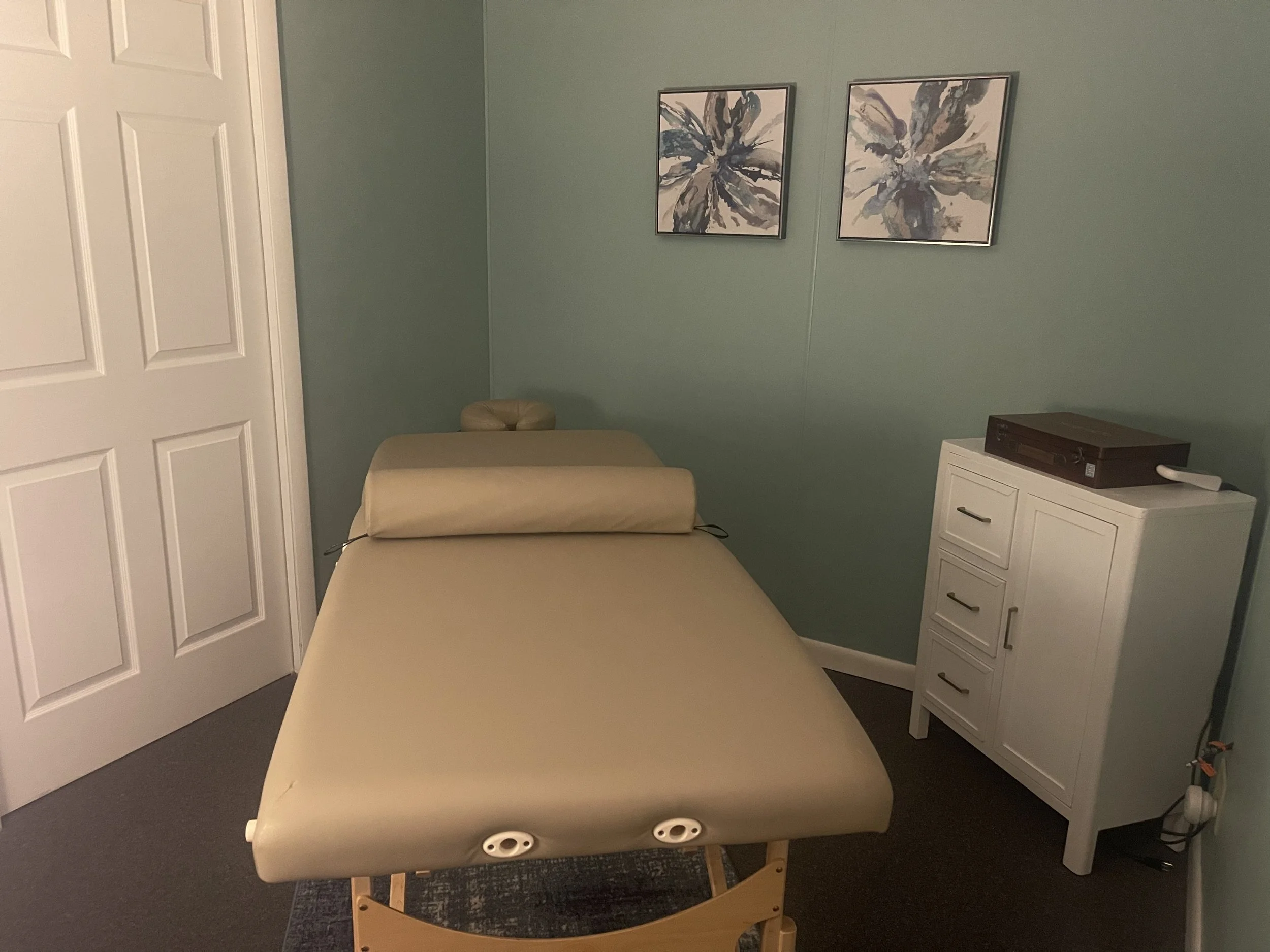 Reiki treatment room with massage table