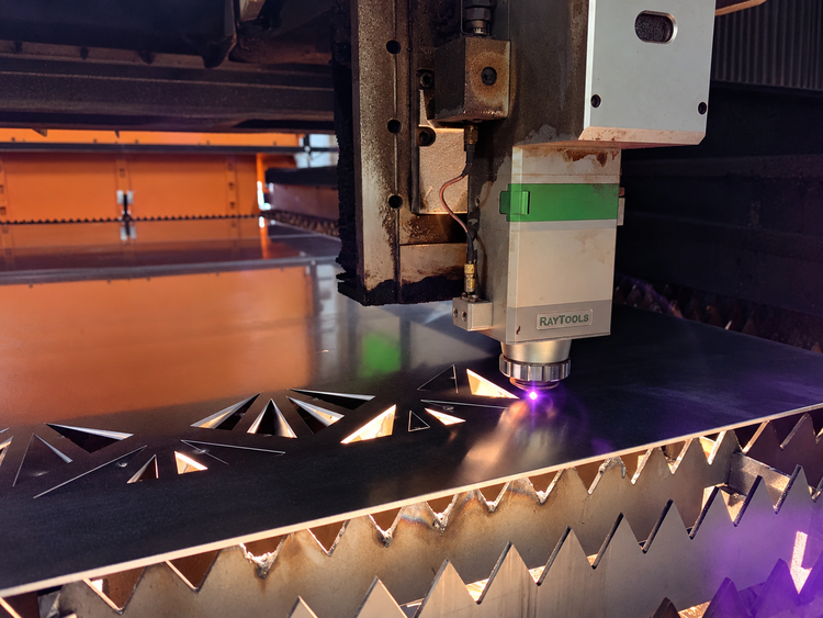 Laser cutting in progress