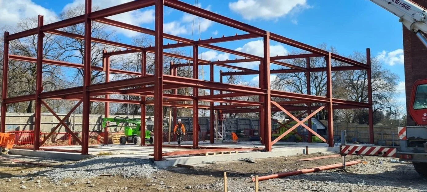 Structural steel frame installation