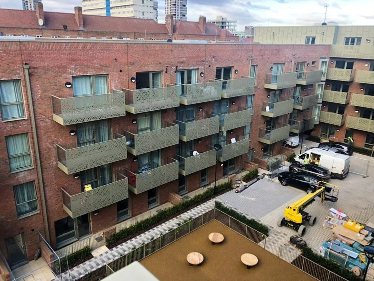 Balconies overlooking a residential courtyard