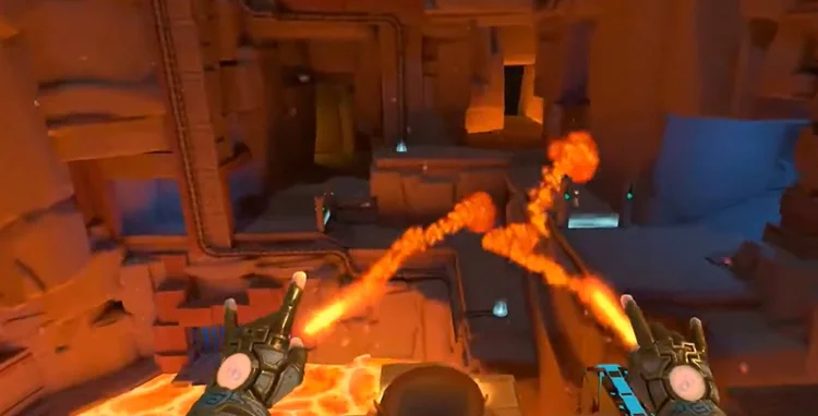 Both hands casting fire.