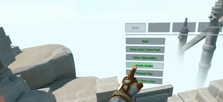 The Playground menu, with its four tiers.