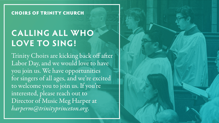 Two-tone Green Gradient Overlay of Photo of Choir singers, features duplication of text as readable below.