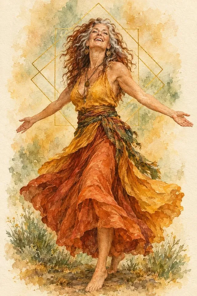 Watercolor of a wise woman as The Wild One