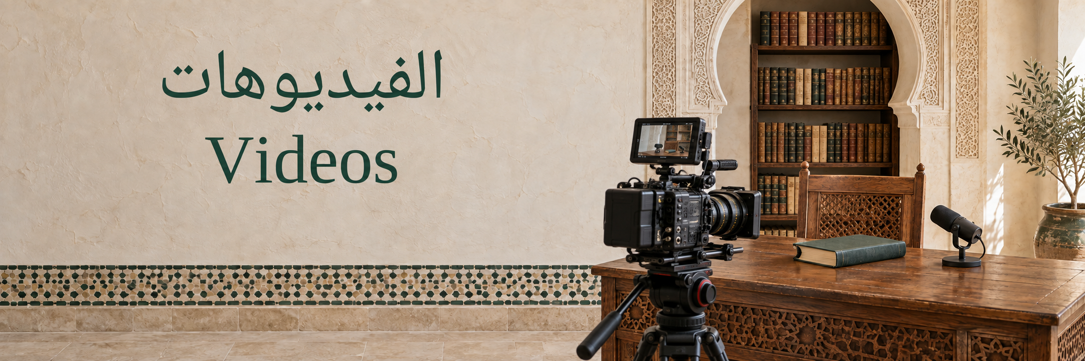 Professional video camera and microphone in an Andalusian library