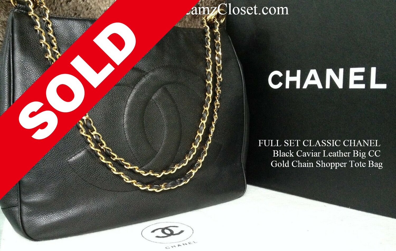 SOLD - FULL SET CLASSIC CHANEL Black Caviar Leather Big CC