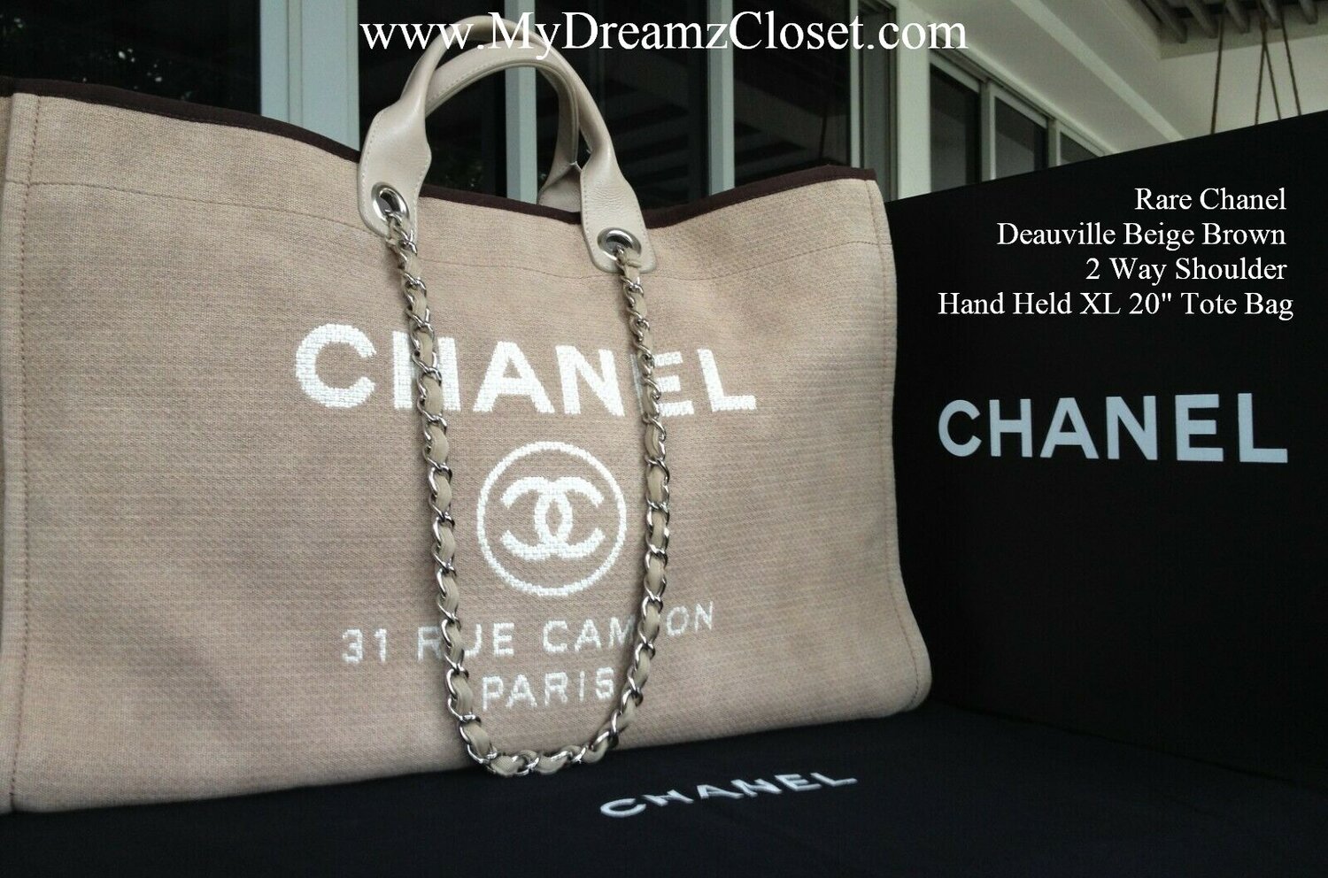 CHANEL Beige Canvas Medium Deauville Tote Bag SHW at 1stDibs