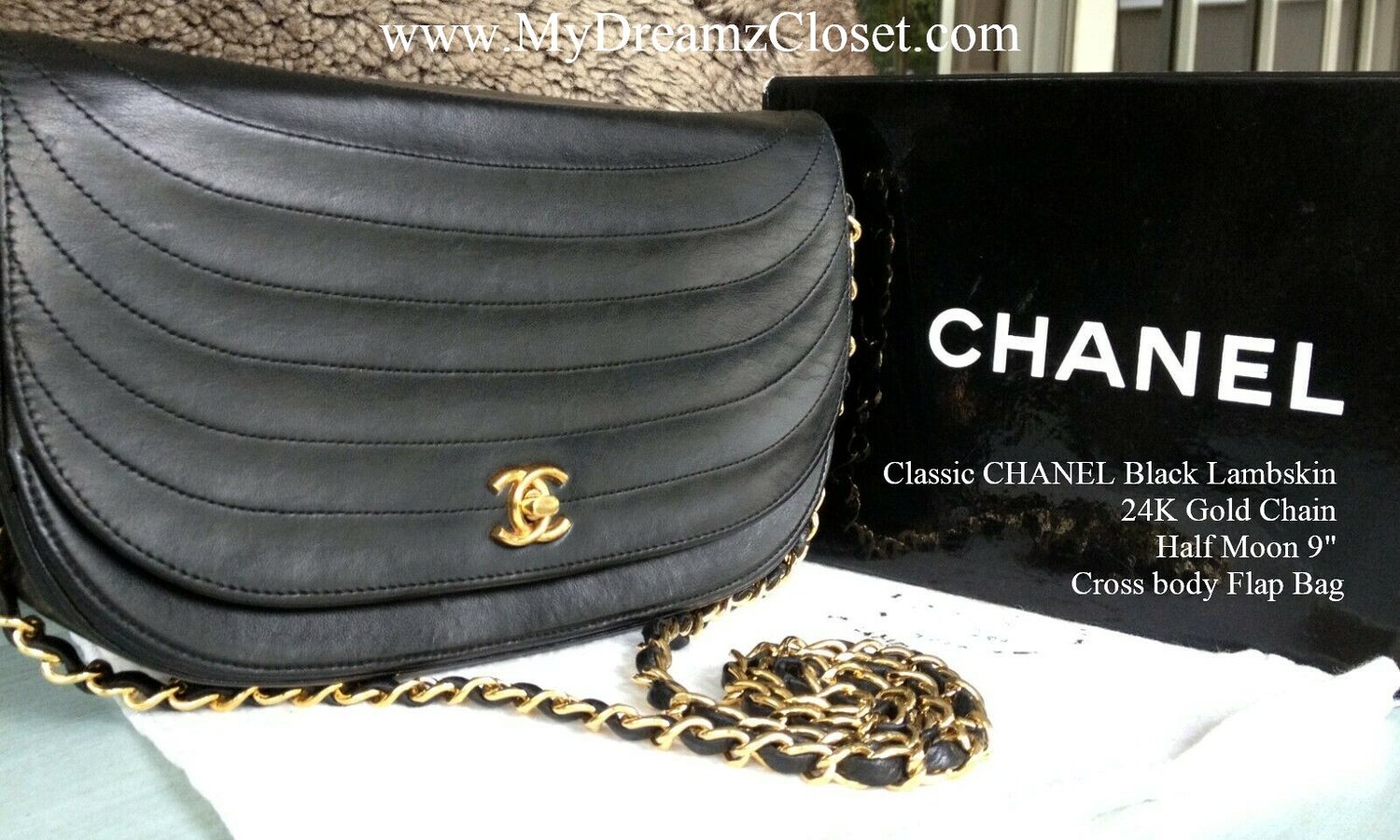 Chanel black lambskin clutch halfmoon