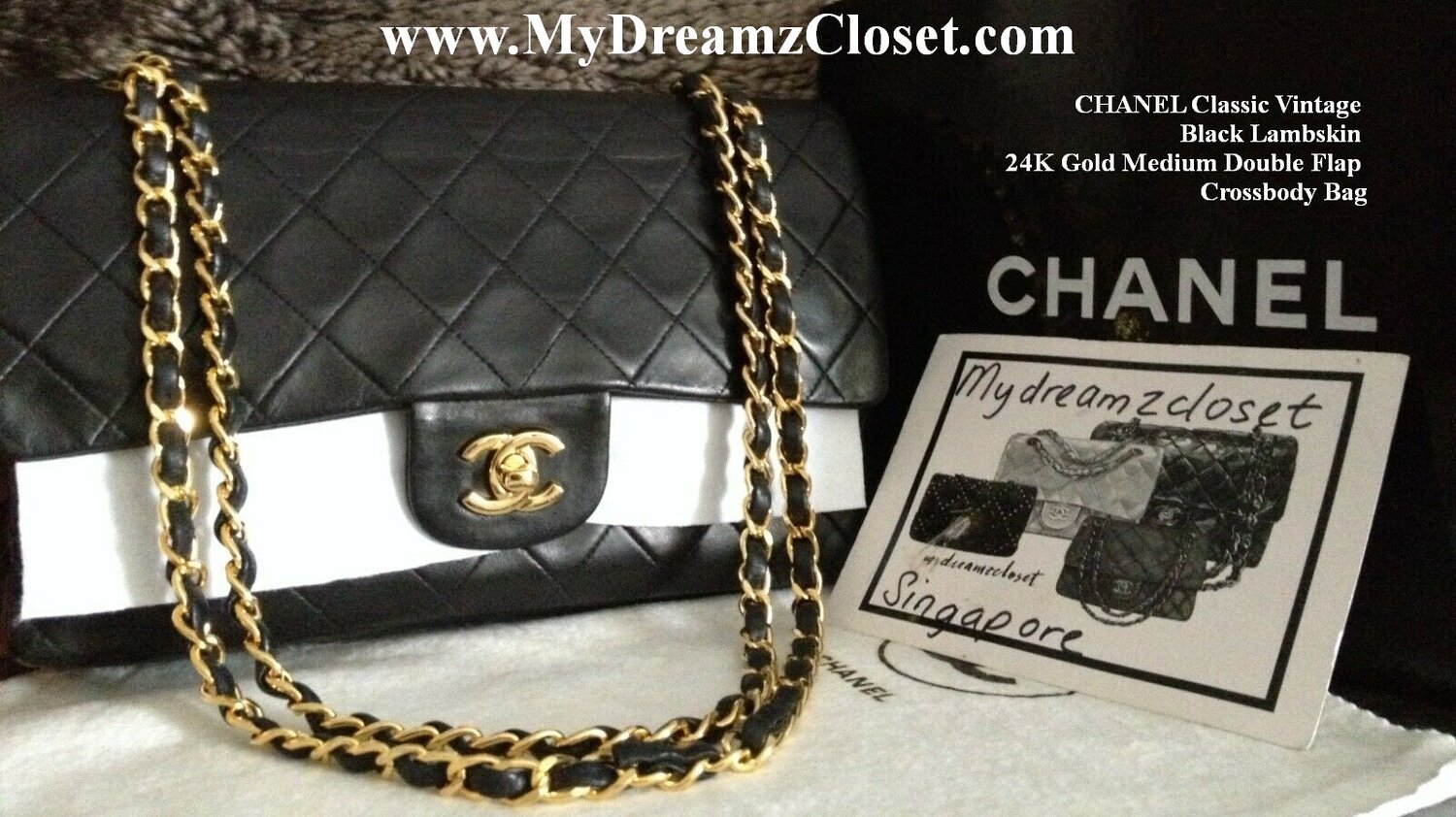 CHANEL Classic Vintage Black Lambskin 24K Gold Medium Double Flap Crossbody  Bag - My Dreamz Closet