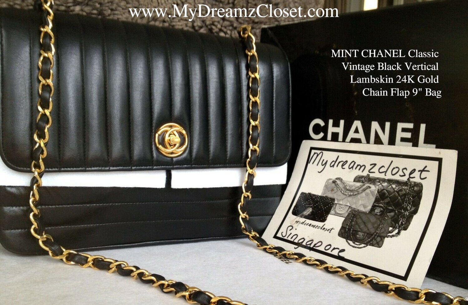 FULL SET CHANEL Classic Vintage Black Lambskin 24K Gold Medium Double Flap  Bag