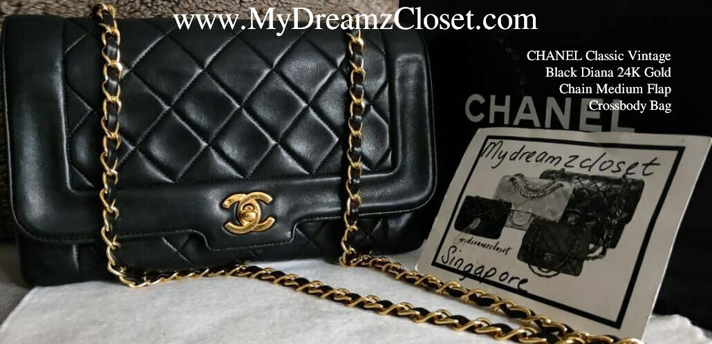 CHANEL Classic Vintage Black Diana 24K Gold Chain Medium Flap Crossbody Bag  - My Dreamz Closet