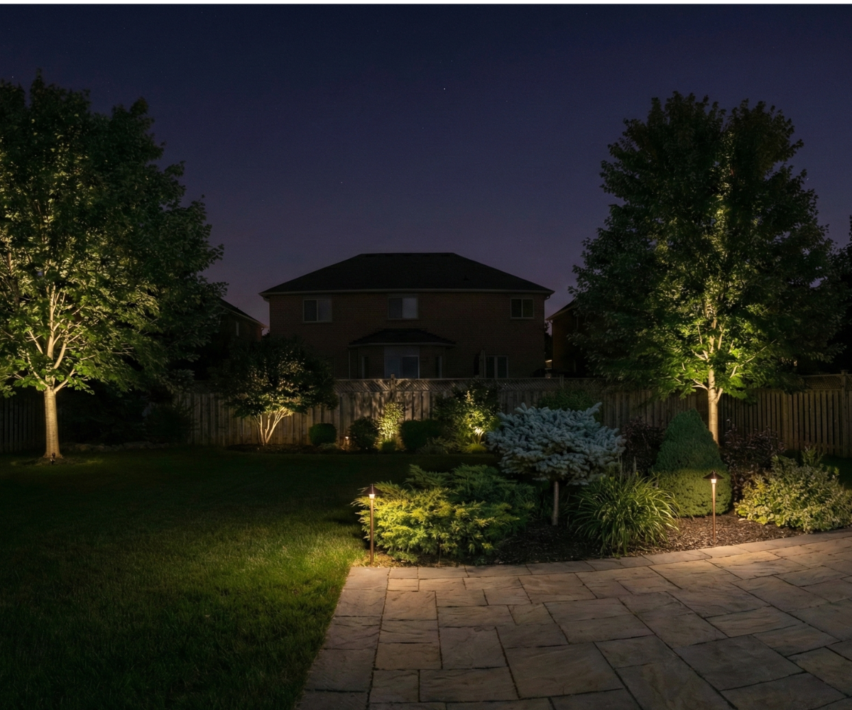Lit backyard at night