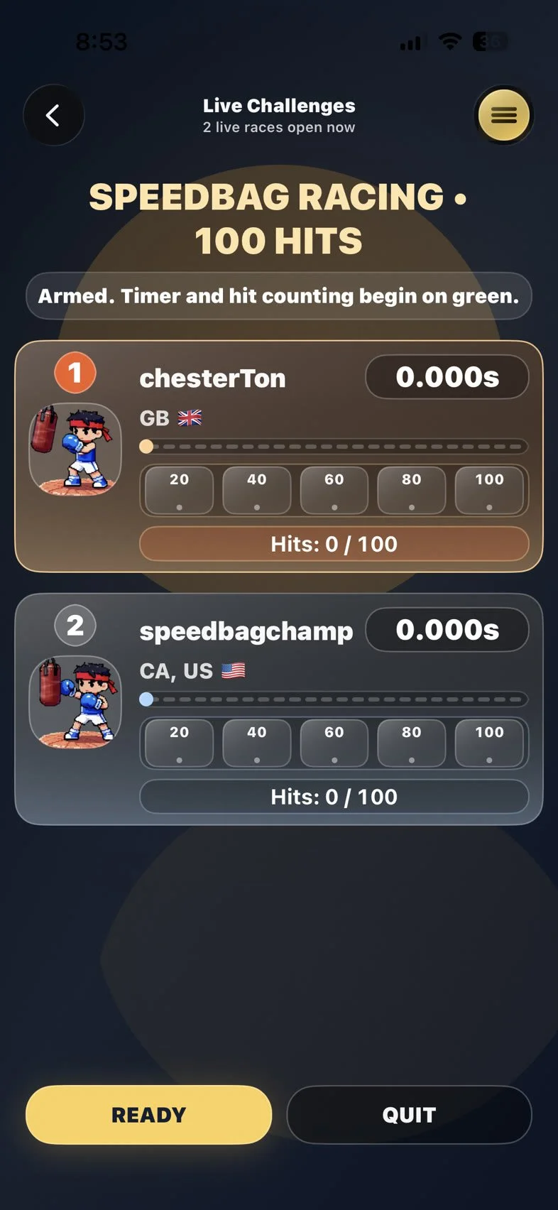 Live head to head race in the Speed Bag Champ app