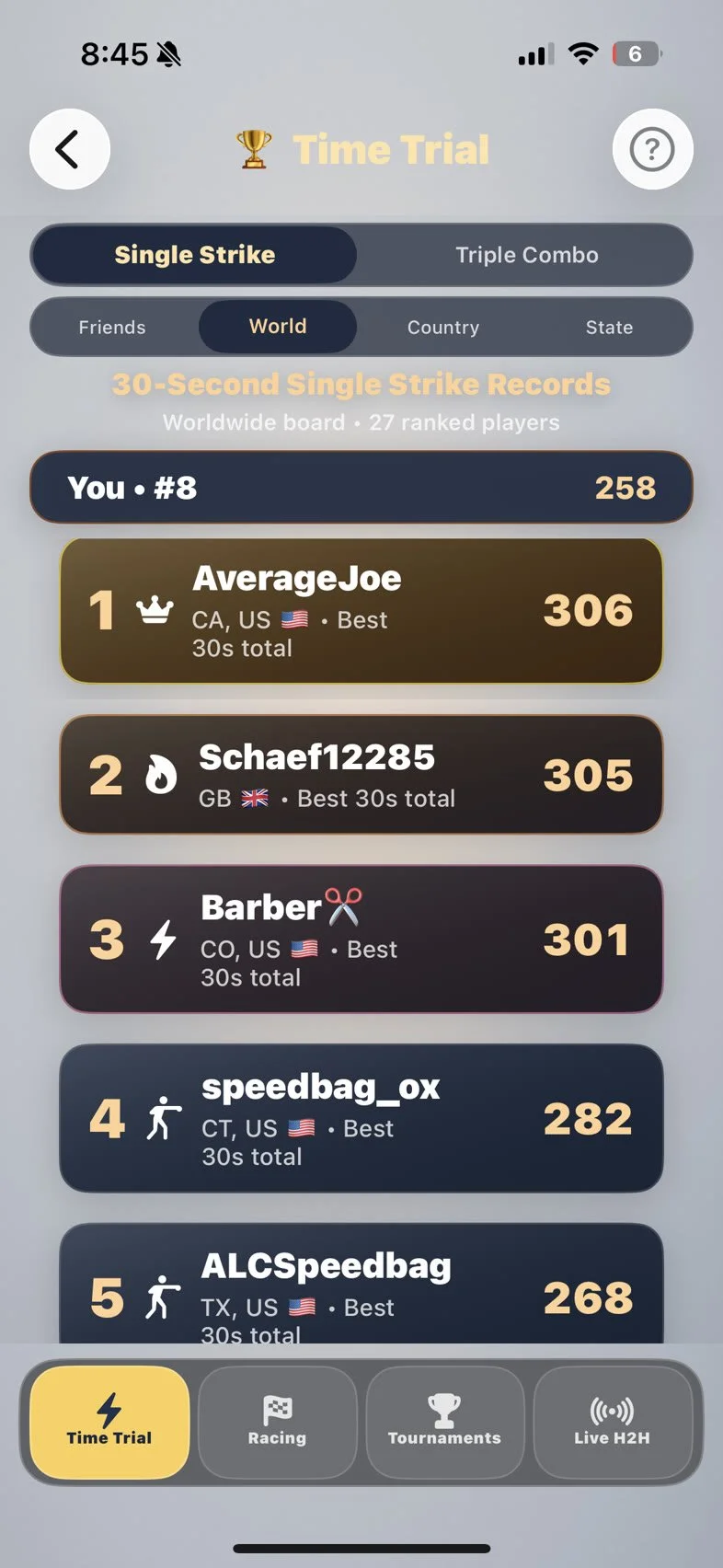 30-second world record leaderboard