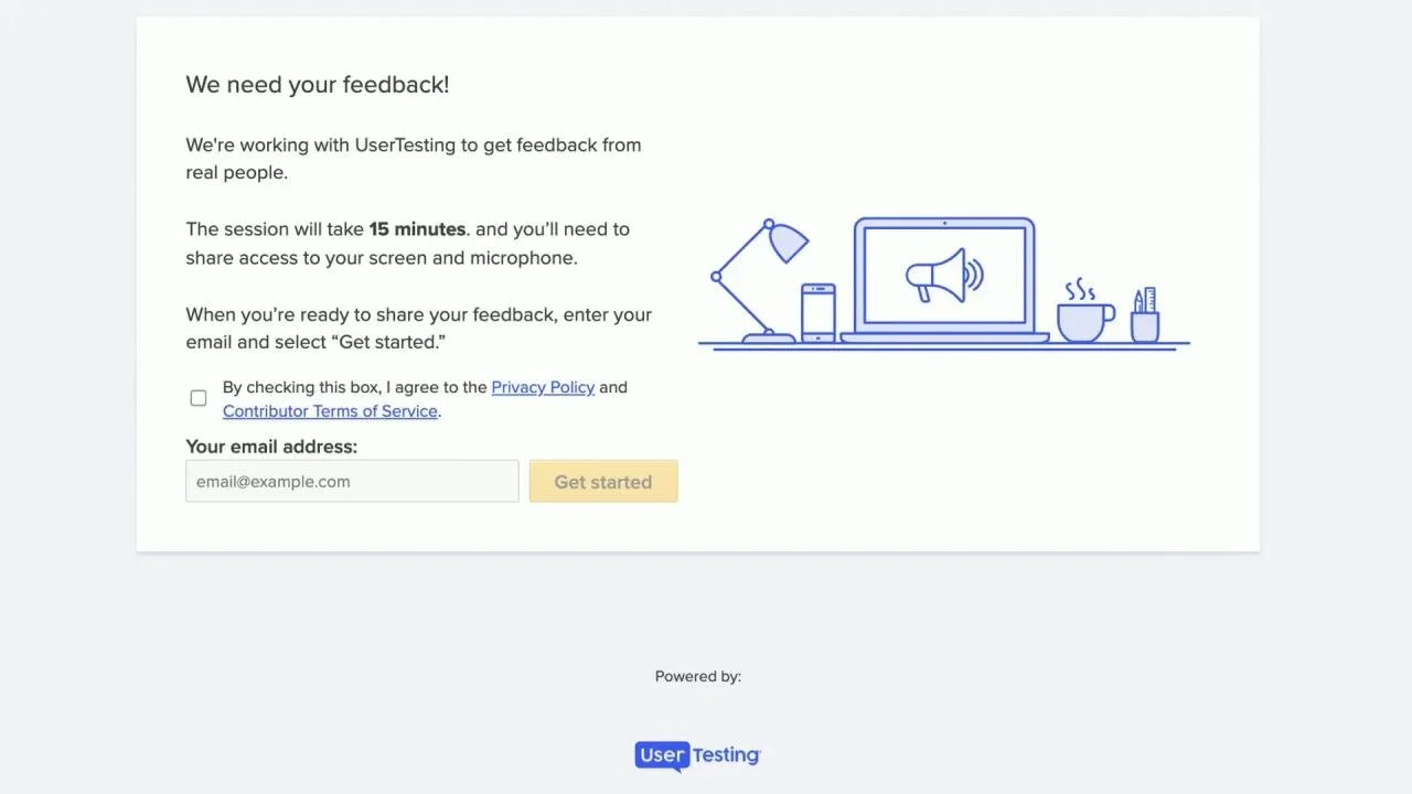 UserTesting standard participation agreement flow