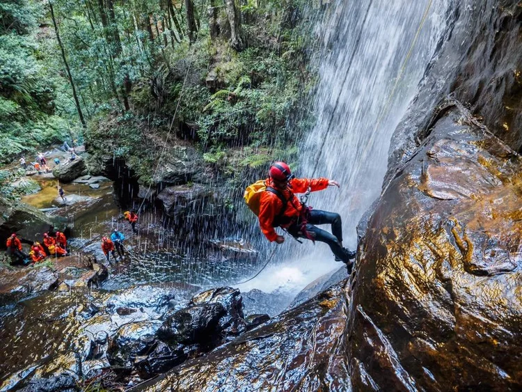 Abseiling at Empress Falls in the Blue Mountains on a corporate adventure program