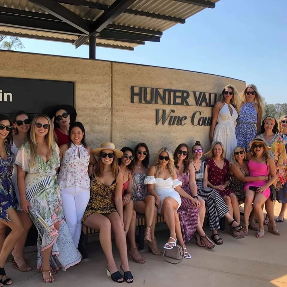 A hens party group on a weekend away in the Hunter Valley wine country