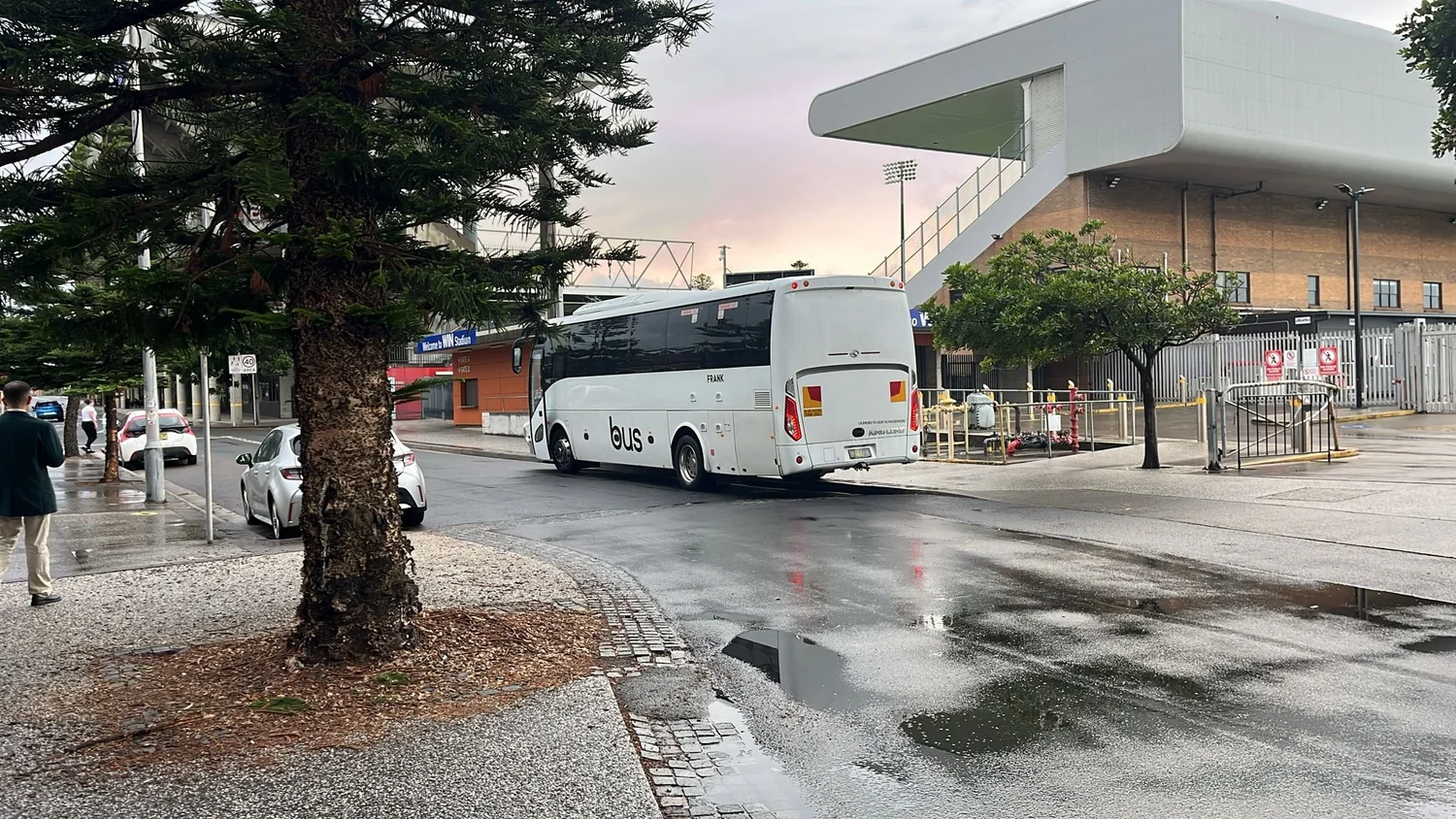 Urban Legends coach parked at a Wollongong stadium venue for an event transfer