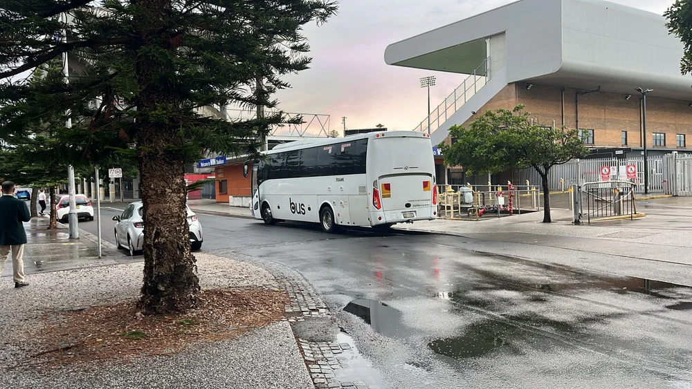 Coach parked for a Wollongong stadium event transfer, extra pickup stop add-on