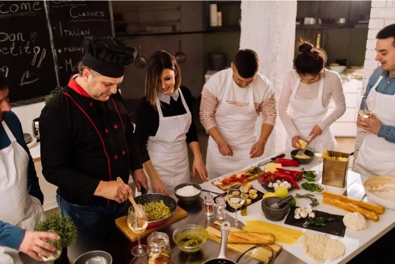 Indoor team building cooking class in Sydney with a work group and chef