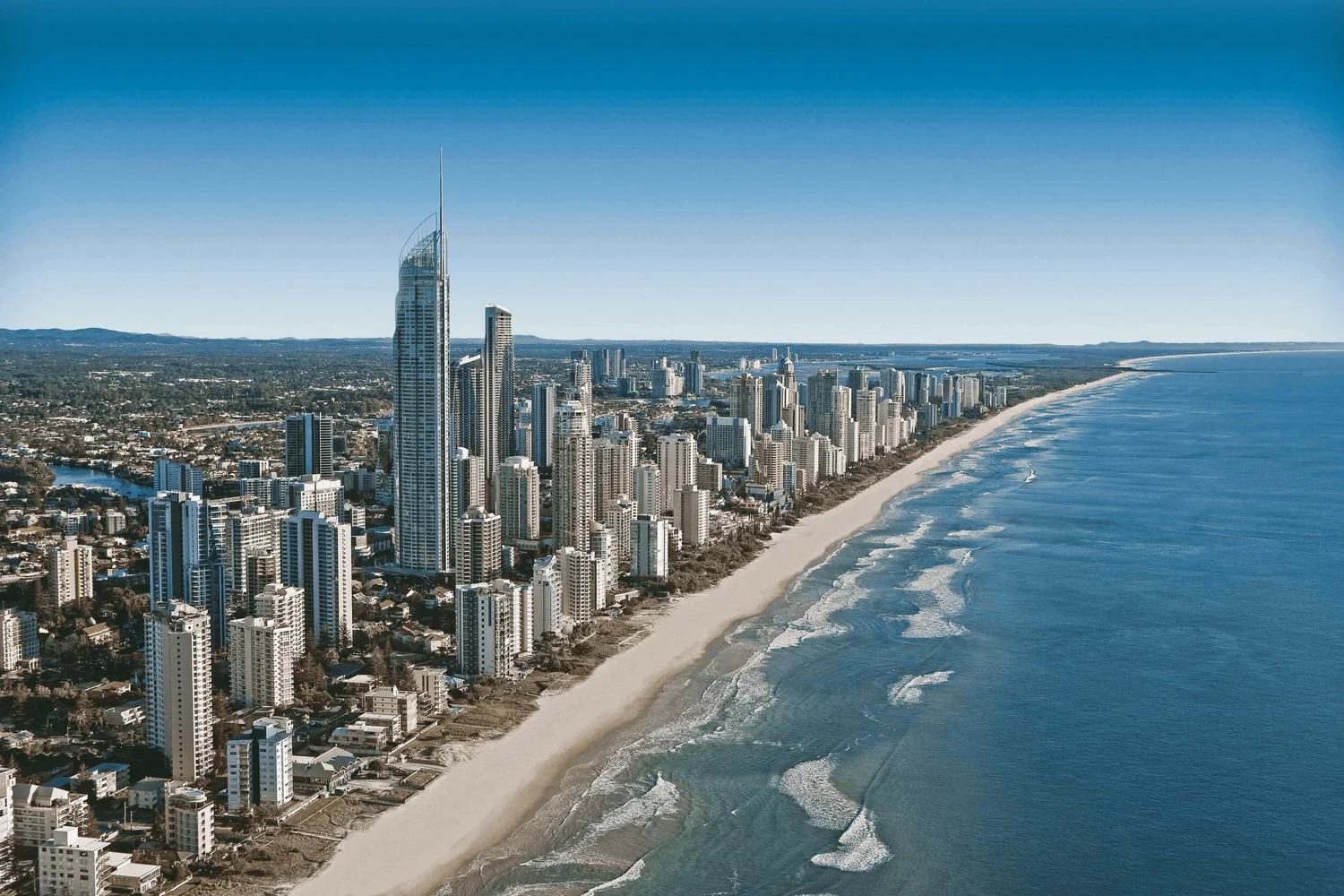 Surfers Paradise skyline and beach from the air, Gold Coast bucks party ideas