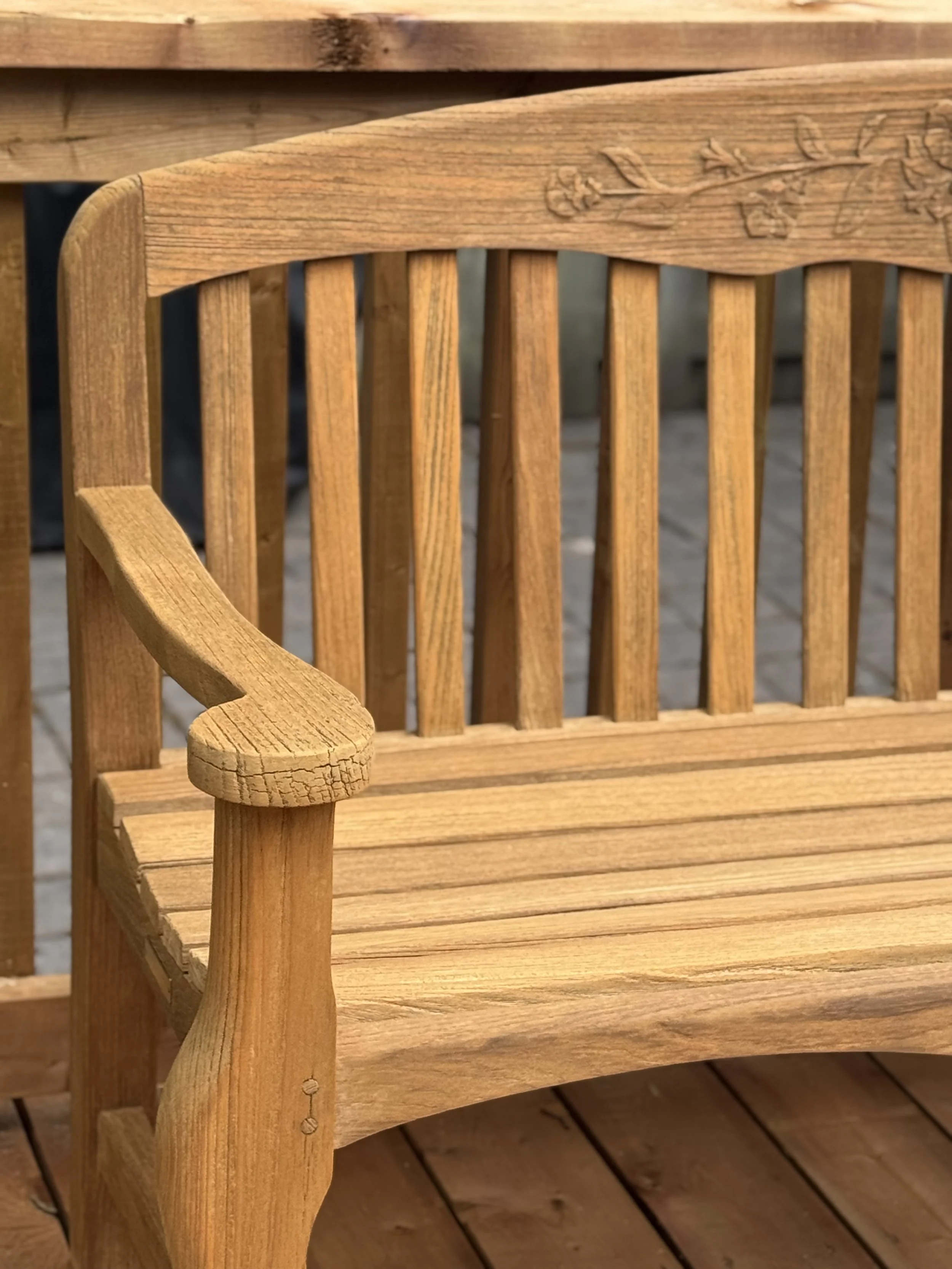Restored teak furniture with warm honey finish in St. Andrew-Windfields, North York, ON