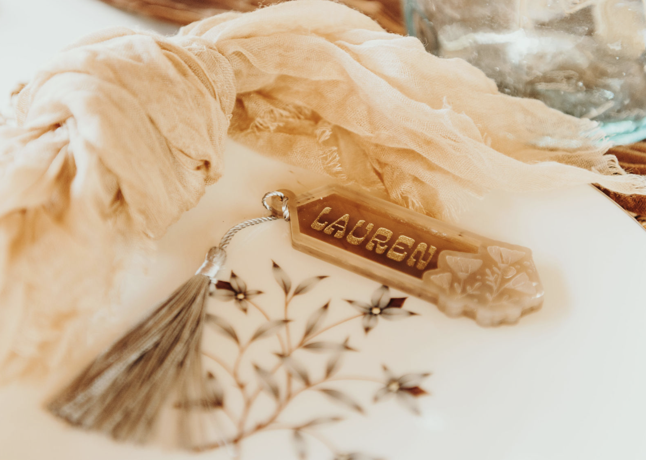 Hand-carved western wooden name plate detail