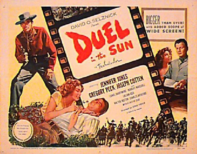 Original 1946 theatrical poster for Duel in the Sun, produced by David O. Selznick and directed by King Vidor, starring Jennifer Jones and Gregory Peck