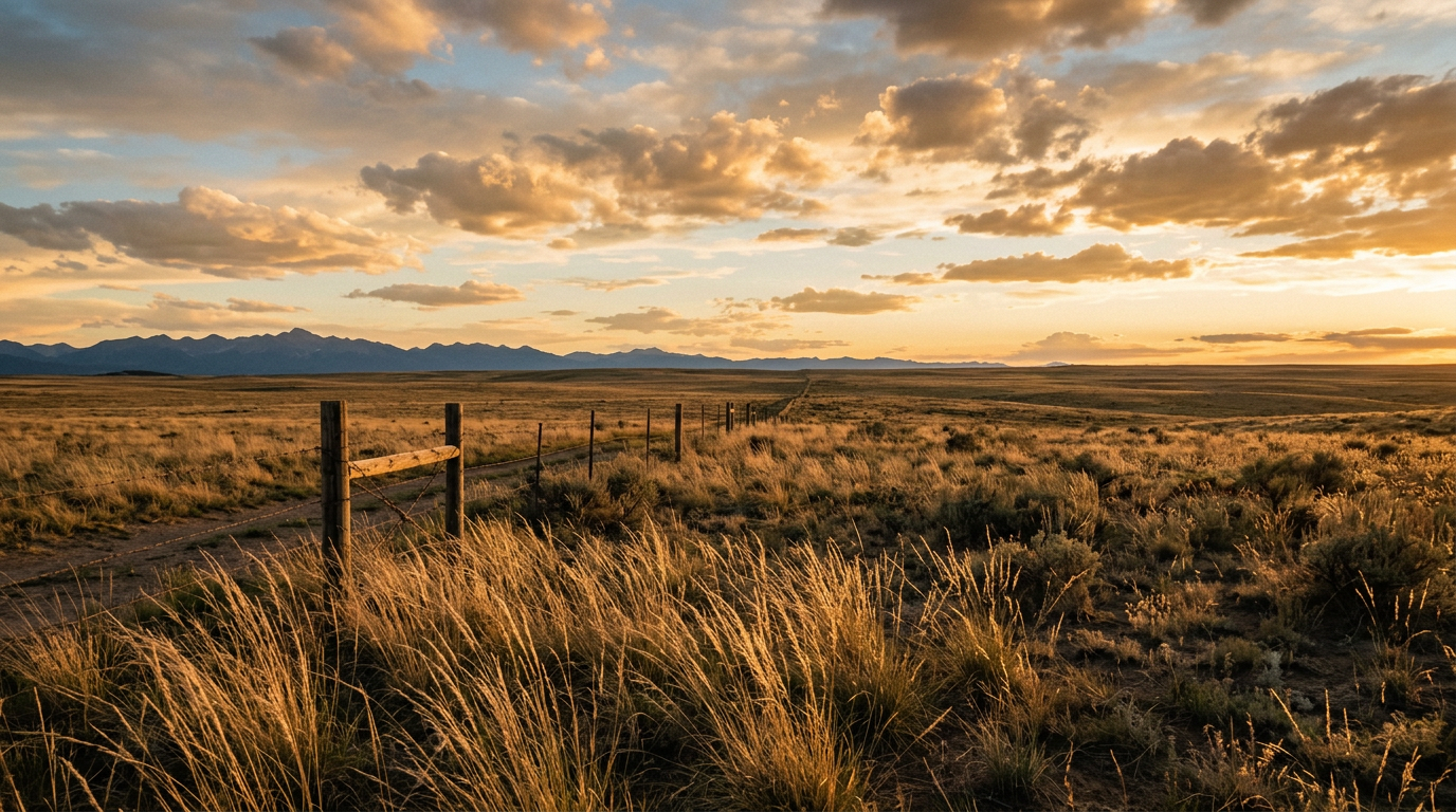 Golden-hour light over the western Colorado plains, the kind of country westerns are filmed in