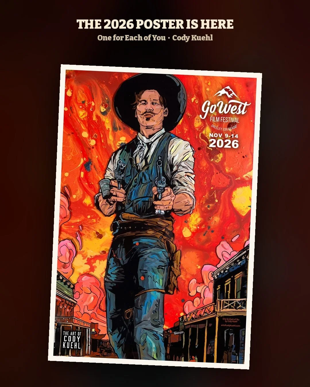 The 2026 Go West Film Festival poster, One for Each of You, an original painting by Cody Kuehl