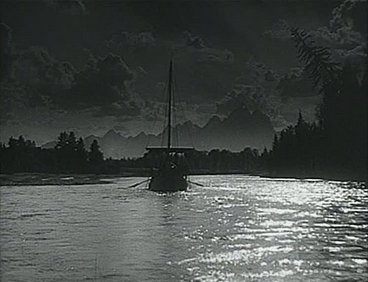 Keelboat expedition scene from Howard Hawks's 1952 western The Big Sky, depicting the journey up the Missouri River