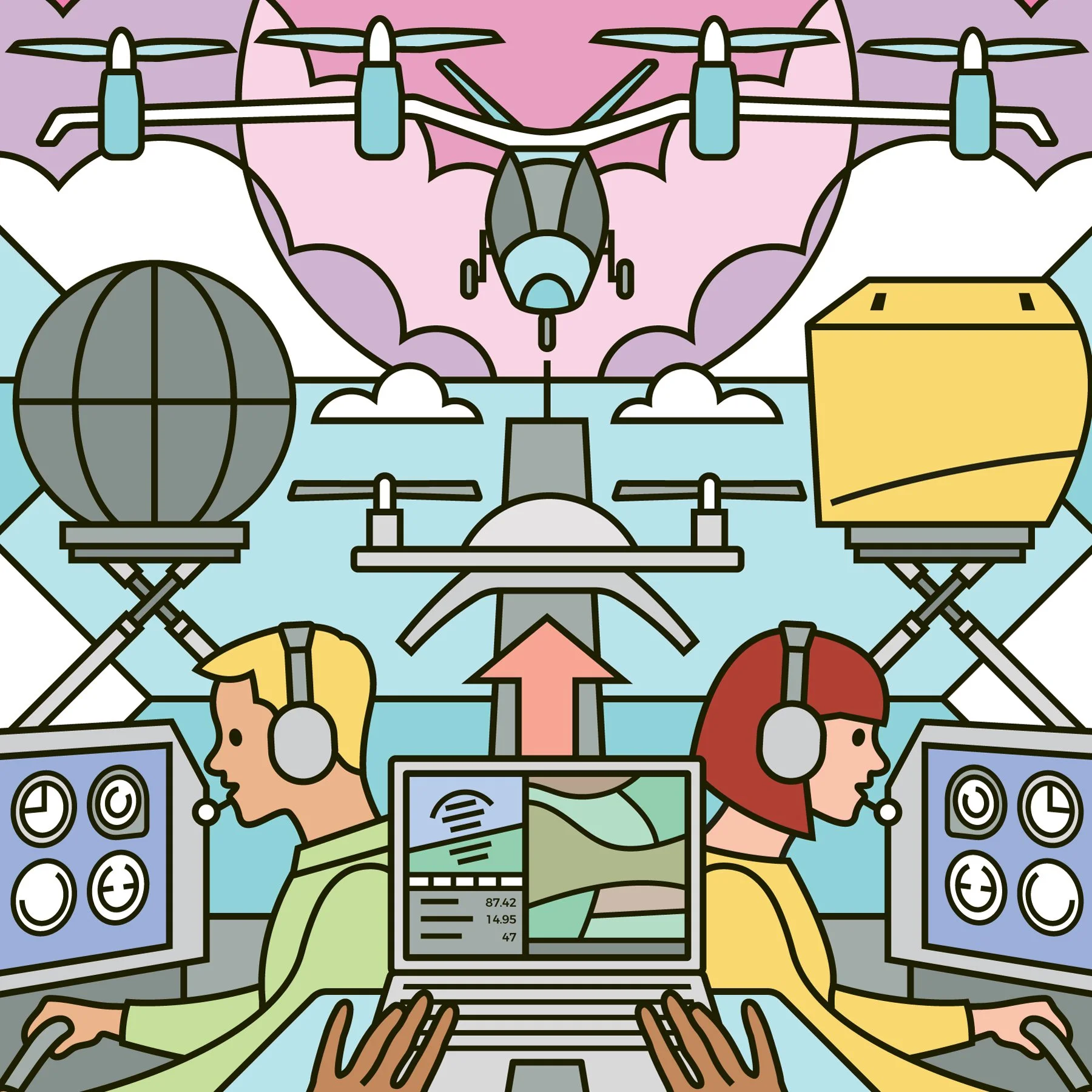 University of Liverpool School films. Portion of illustration showing aerospace engineering.