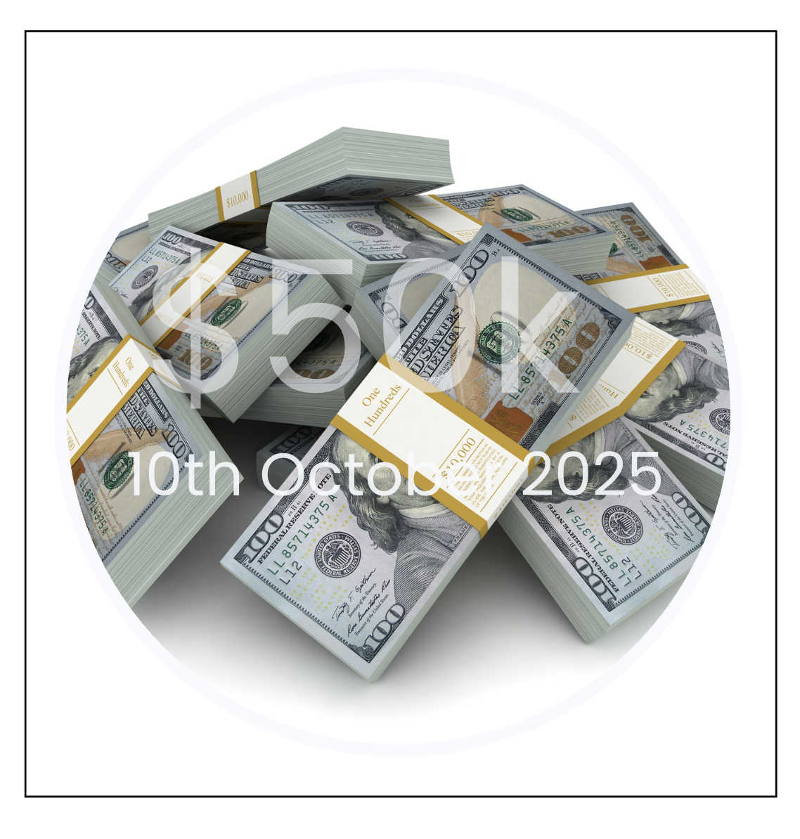 Private client's vision board showing a $50K intention with an October 10, 2025 date, set during private coaching with manifestation coach Juliette Kristine