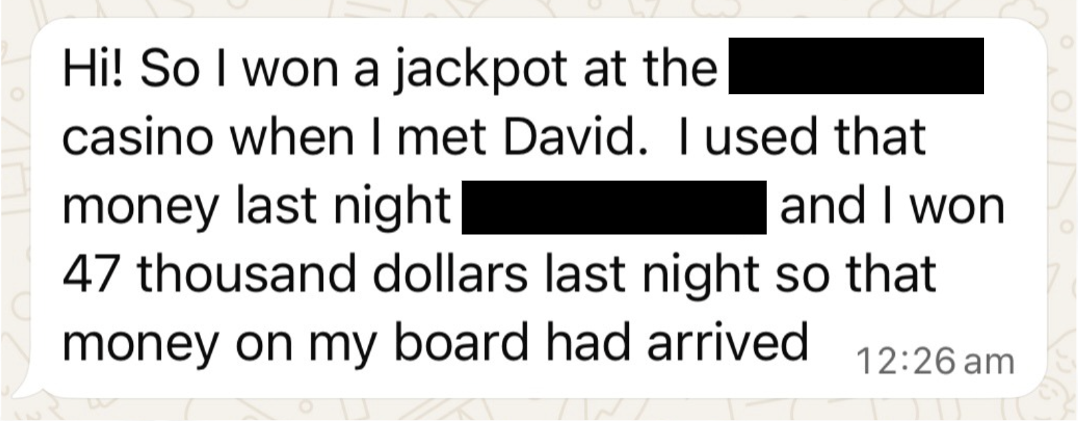 Private coaching client message from September 2 sharing news of a result contributing to the approximately $51K received