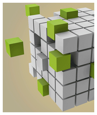 Animation of block patterns that represent different stages of process improvement