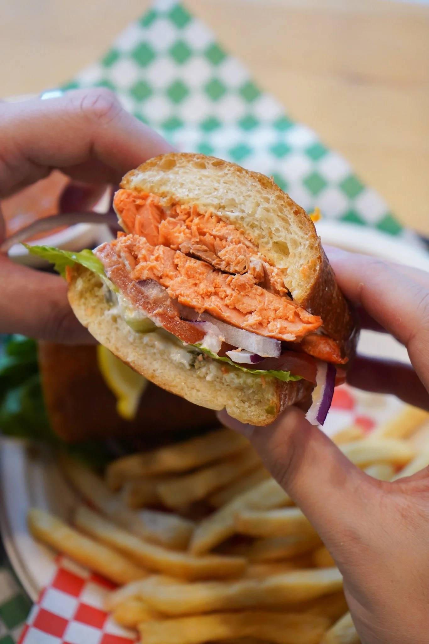Coho salmon sandwich