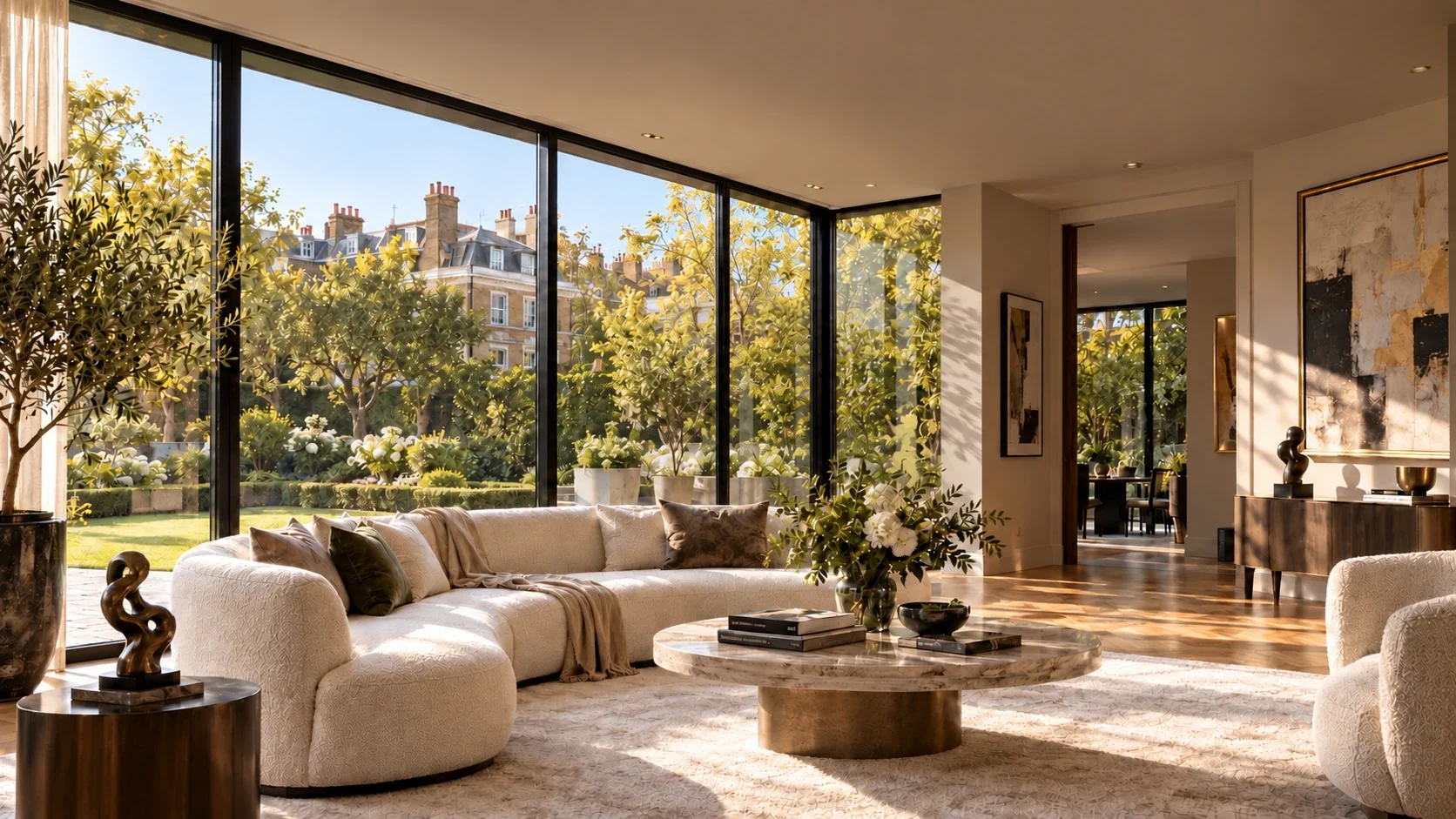 Light-filled interior with expansive glazing
