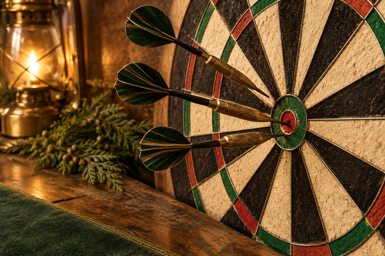 Three darts in a vintage dartboard.