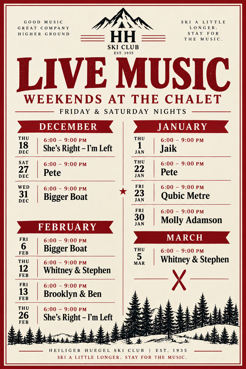 HH Ski Club Live Music Weekends at the Chalet