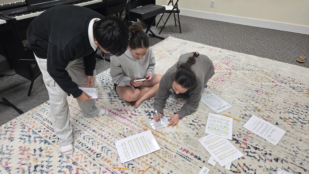 Heart Beats students collaborating on music puzzles during Musicianship Week