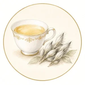 Cup of white tea with white tea buds