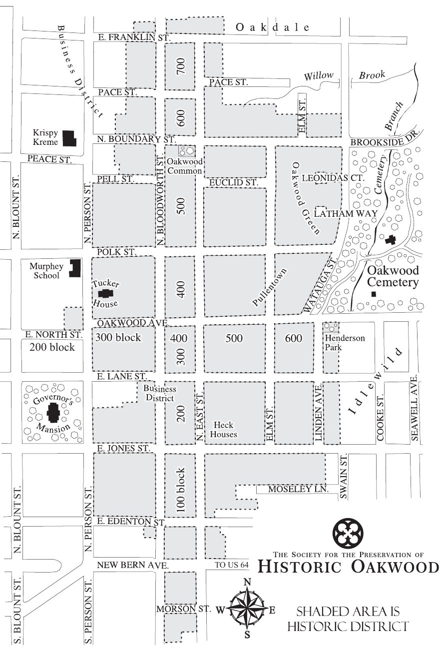Map of the Historic Oakwood neighborhood from the center of the brochure