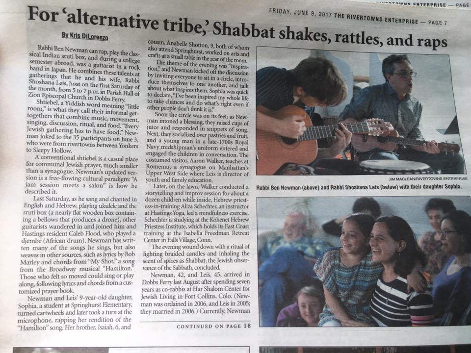 Newspaper clipping from The Rivertowns Enterprise about Shtiebel.